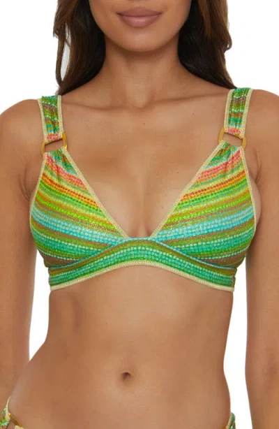 Becca Rainbow Sunset Metallic Stripe Bikini Top In Bermuda Multi