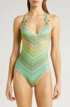 Becca Rainbow Sunset Metallic Stripe One-piece Swimsuit In Bermuda Multi