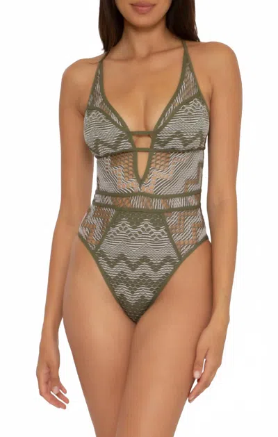 Becca Reveal High Cut One Piece Swimsuit In Seaweed Green In Gray