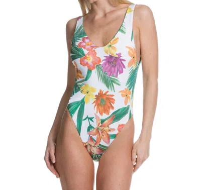 Becca Reversible Plunge High Leg One Piece In Emerald In Multi