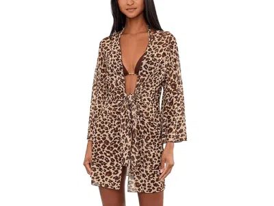 Becca Safari Leopard Stretch Mesh Tie Front Tunic In Animal Print
