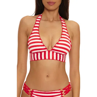 Becca Sail Away Stripe Halter Bikini Top In Red