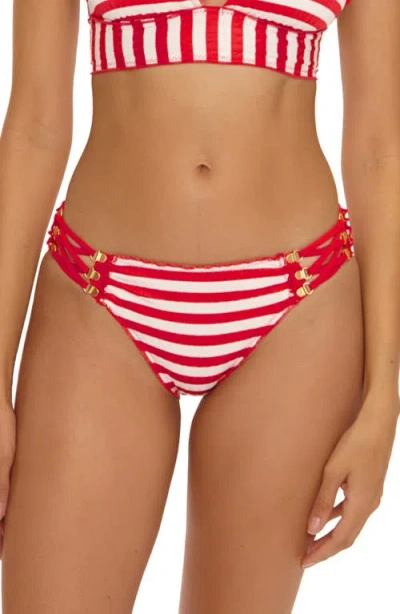 Becca Sail Away Stripe Hipster Bikini Bottoms In Red