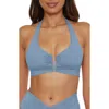 Becca Shirred V-wire Halter Bikini Top In Blue