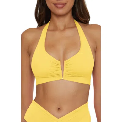 Becca Shirred V-wire Halter Bikini Top In Banana