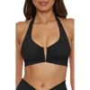 Becca Shirred V-wire Halter Bikini Top In Black