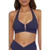 Becca Shirred V-wire Halter Bikini Top In Deep Blue