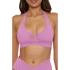 Becca Shirred V-wire Halter Bikini Top In Orchid
