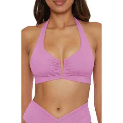 Becca Shirred V-wire Halter Bikini Top In Orchid