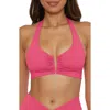 Becca Shirred V-wire Halter Bikini Top In Pink Agate