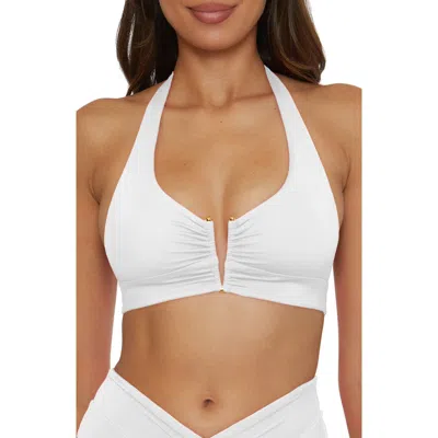 Becca Shirred V-wire Halter Bikini Top In White