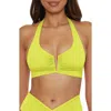 Becca Shirred V-wire Halter Bikini Top In Zesty