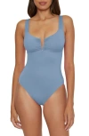 Becca Shirred V-wire One-piece Swimsuit In Blue