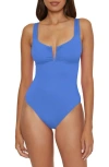 Becca Shirred V-wire One-piece Swimsuit In Blue