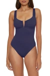 Becca Shirred V-wire One-piece Swimsuit In Deep Blue