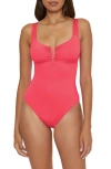 Becca Shirred V-wire One-piece Swimsuit In Grapefruit
