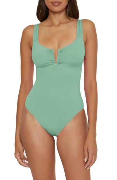 BECCA BECCA SHIRRED V-WIRE ONE-PIECE SWIMSUIT
