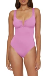 Becca Shirred V-wire One-piece Swimsuit In Orchid