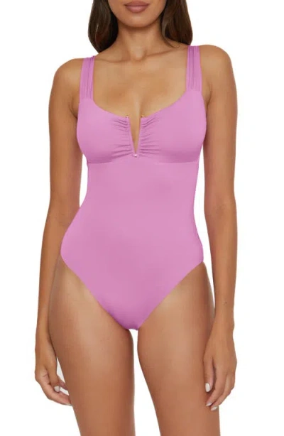 Becca Shirred V-wire One-piece Swimsuit In Orchid