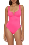 Becca Shirred V-wire One-piece Swimsuit In Pink Glow
