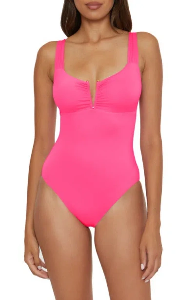 Becca Shirred V-wire One-piece Swimsuit In Pink Glow