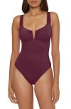 Becca Shirred V-wire One-piece Swimsuit In Burgundy