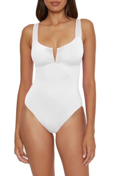 Becca Shirred V-wire One-piece Swimsuit In White