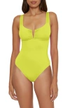 Becca Shirred V-wire One-piece Swimsuit In Zesty