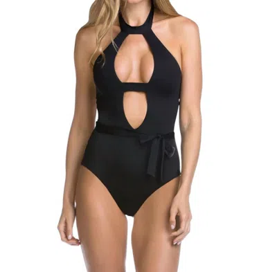 Becca Socialite High Neck Plunge Sash One Piece Swimsuit In Black