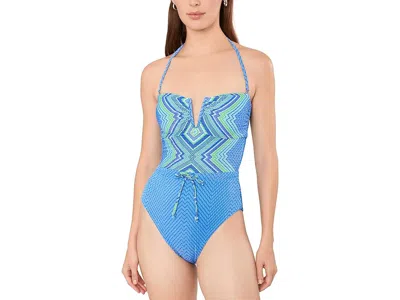 Becca Summer Sunrise Brinley Shirred Bandeau One-piece Women's Swimsuits One Piece Multi: Lg In Blue