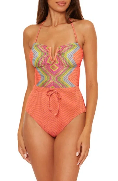 Becca Summer Sunrise Metallic Rib One-piece Swimsuit In Orange