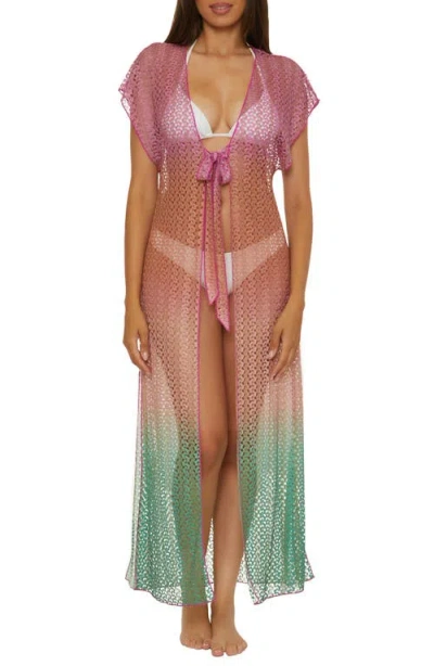 Becca Sunset Metallic Ombré Cover-up Robe In Azalea/emerald