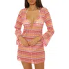 Becca Utopia Long Sleeve Open Stitch Cover-up Tunic In Pink