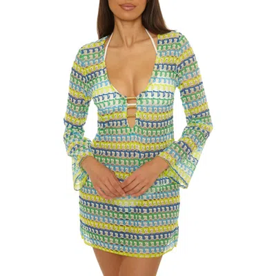 Becca Utopia Long Sleeve Open Stitch Cover-up Tunic In Green