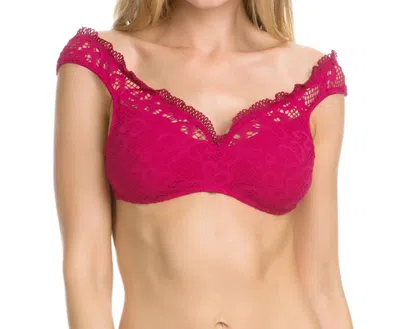 Becca V-neck Off The Shoulder Bikini Top In Raspberry In Multi