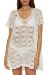 Becca Venica V-neck Open Knit Cover-up Sweater Tunic In White