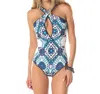 Becca Virtue Inspired Cross Over High Neck One Piece Swimsuit In Blue In Blue