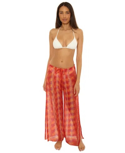 Becca Women's Cancun Metallic Crochet Cover-up Pants In Red