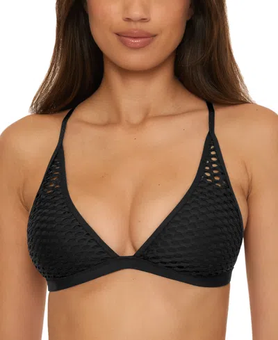 Becca Womens Castaway Fishnet Bikini Top Hipster Bottoms In Black