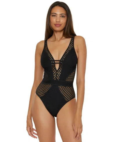 Becca Women's Castaway Fishnet One-piece Swimsuit In Black