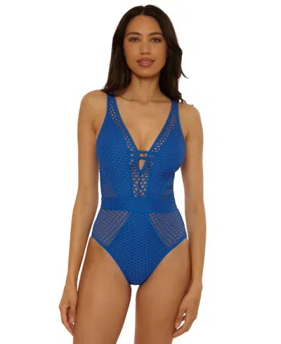 Becca Women's Castaway Fishnet One-piece Swimsuit In Blue