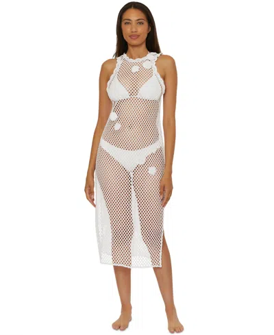 BECCA WOMEN'S CASTAWAY ISLAND FISHNET FLOWER-APPLIQUE COVER-UP DRESS