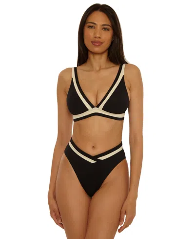 Becca Women's Coast Line Fine Rib Color-block Swim Top In Black