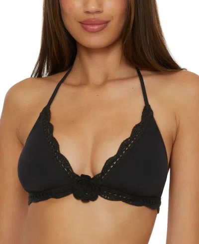 Becca Women's Colette Flower Halter Bikini Top In Black