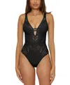 Becca Castaway Fishnet Plunge One-piece Swimsuit In Black