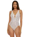 Becca Color Play Mesh One-piece Swimsuit In White,tan