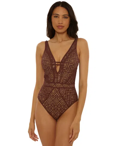 Becca Women's Color Play Crochet Plunge One-piece Swimsuit In Multi