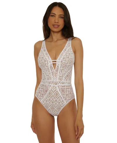 Becca Women's Color Play Crochet Plunge One-piece Swimsuit In White