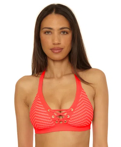 BECCA WOMEN'S CONNECT CORSET LACE-UP HALTER BIKINI TOP