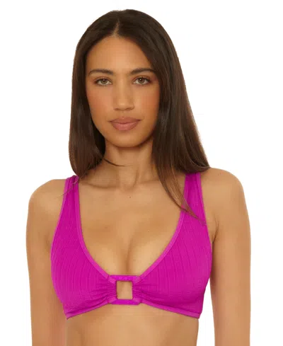 Becca Women's Crinkle Crush Pucker Stripe Convertible Buckle Bikini Top In Pink
